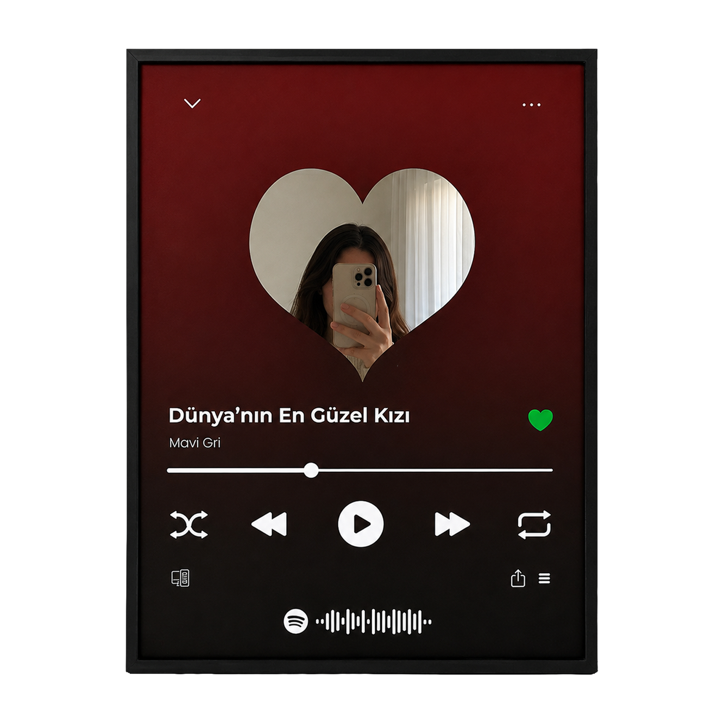 Kişiye Özel Spotify Kodlu Kalpli Aynalı Çerçeve