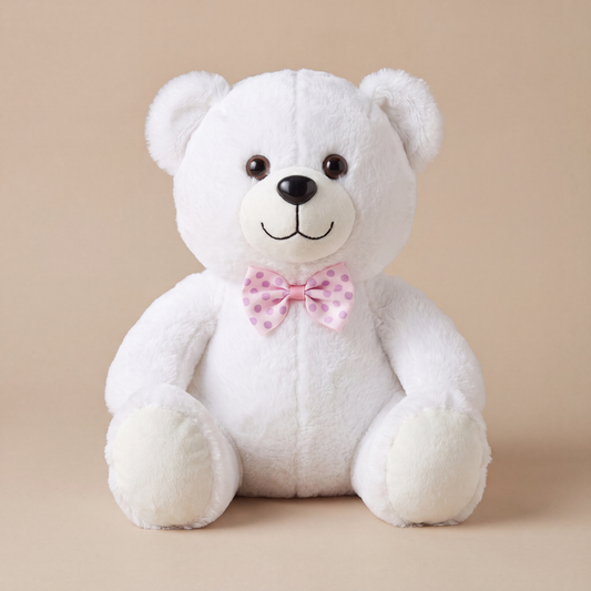 Beyaz Sevimli Oturan Peluş Ayı 37 cm