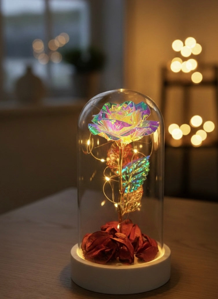 Hologramlı Işıklı Fanus Gül