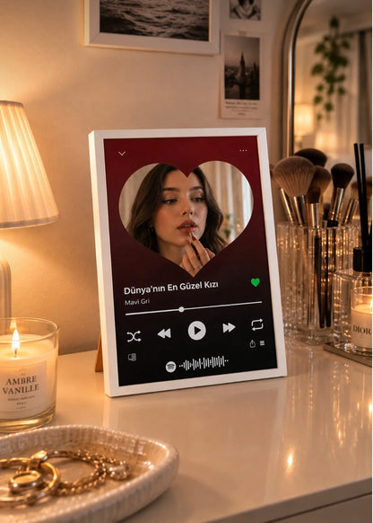 13x18 Spotify Kodlu Kalpli Makyaj Aynası Beyaz Çerçeve
