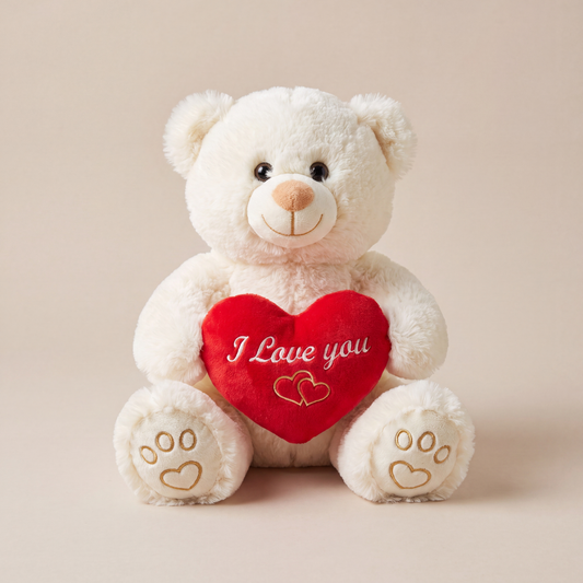 I Love You Sevimli Peluş Ayı Ekru 28 cm