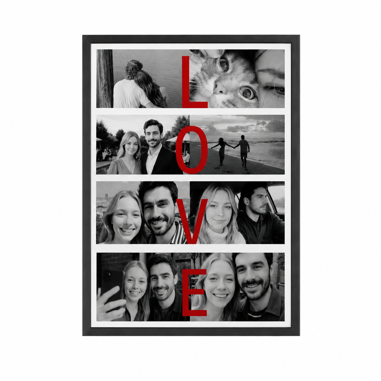 Siyah Beyaz Love Yazılı Kolaj Tablo