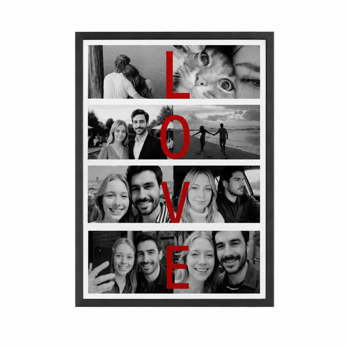 Siyah Beyaz Love Yazılı Kolaj Tablo