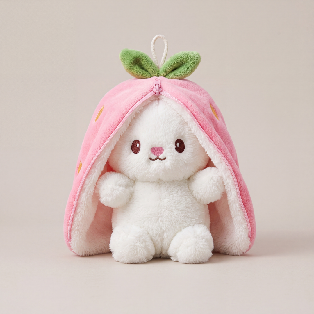 Fermuarlı Pembe Peluş Çilek Tavşan 50 cm