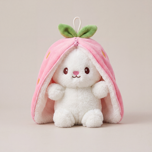 Fermuarlı Pembe Peluş Çilek Tavşan 50 cm